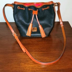 Dooney & Bourke Black Pebble Leather Serena Drawstring Handbag w/ Strap